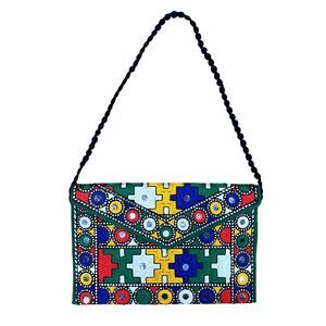 Pakistani Traditional Embroidered Handbag - 12” x 8” x 0.25”